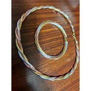 14k Italy solid tri-color gold mesh twisted necklace and bracelet set 18.62g